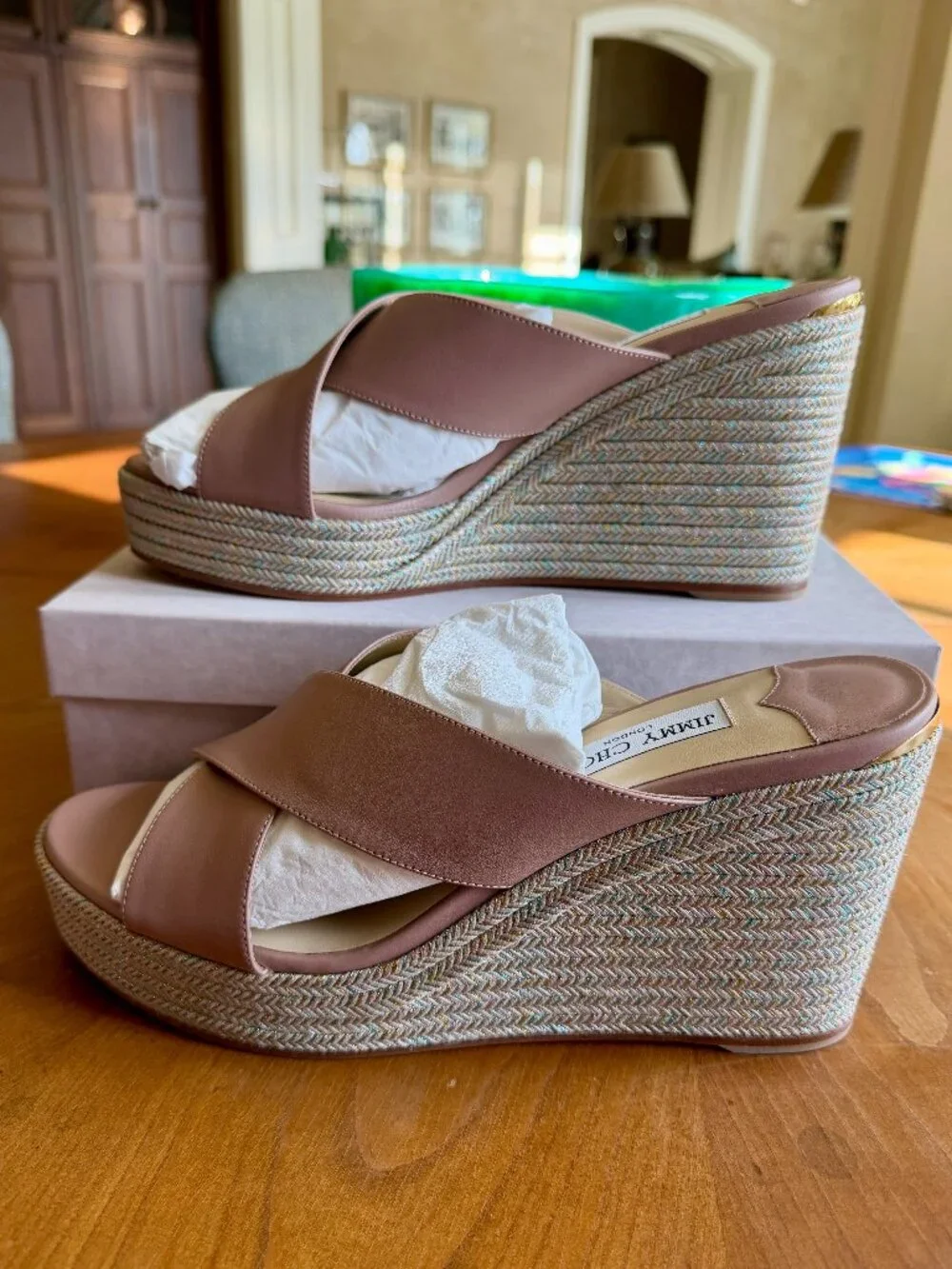 NWT Jimmy Choo- Dovina 100 Ballet Pink Mix, Metallic Braided 4